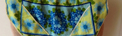Retro vintage travelling linen stash blue yellow floral terry cloth apron